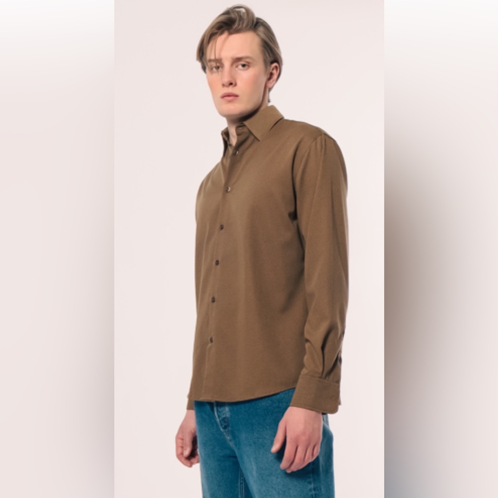 Amendi Mens SZ Medium Multi Brown Jon Long Sleeve Dress Shirt‎ Button Front NEW
